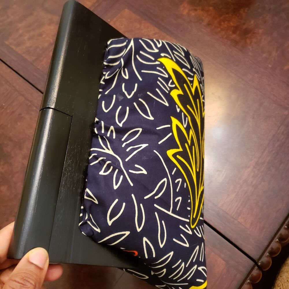 Wooden Frame Ankara Clutch, wood handle, mini clutch, black African fabric,  bla